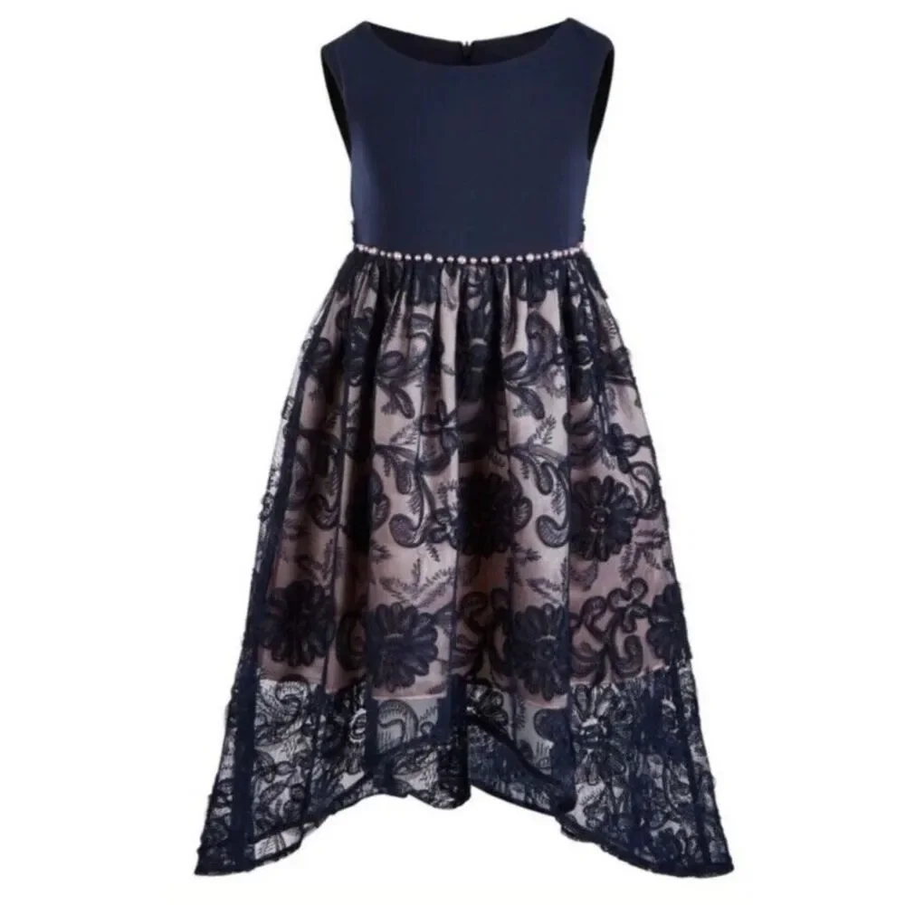 Bonnie Jean Girls formal special occasion dress Hi-Low lace embroidered‎ -6X